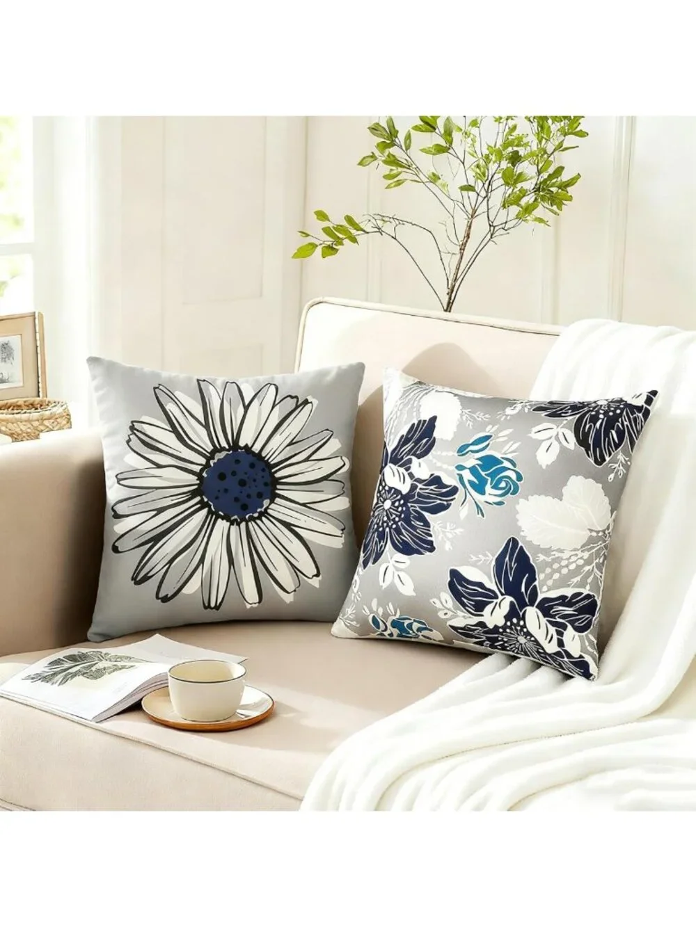 Set of 4 Blue Decorative Throw Pillow Covers 18x18